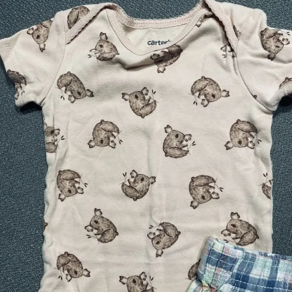 12 Month Baby Clothes Bodysuits Shorts Koalas Dinosaurs Peach Blue